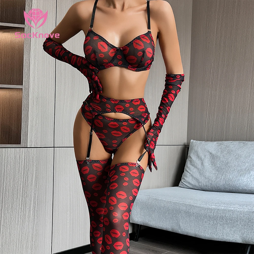 SacKnove W730 Erotic Red Lips Sexy Bed Temptation Gloves Feminina High Quality Garter Stockings Wrap Lingerie Clothes Wholesale SacKnove W730 Erotic Red Lips Sexy Bed Temptation Gloves Feminina High Quality Garter Stockings Wrap Lingerie Clothes Wholesale