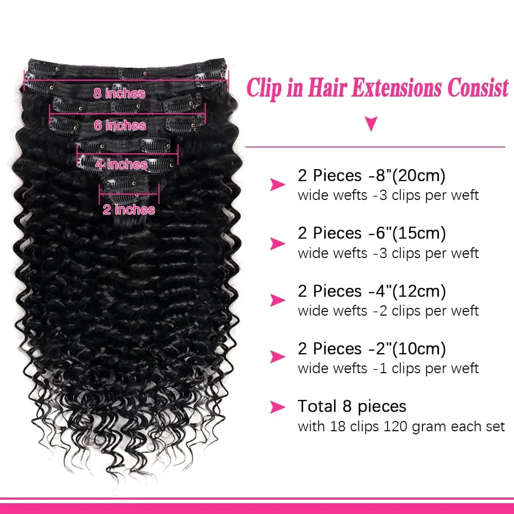 Deep Wave Clip ins Human Hair Extensions for Women 8Pcs_voghion.com