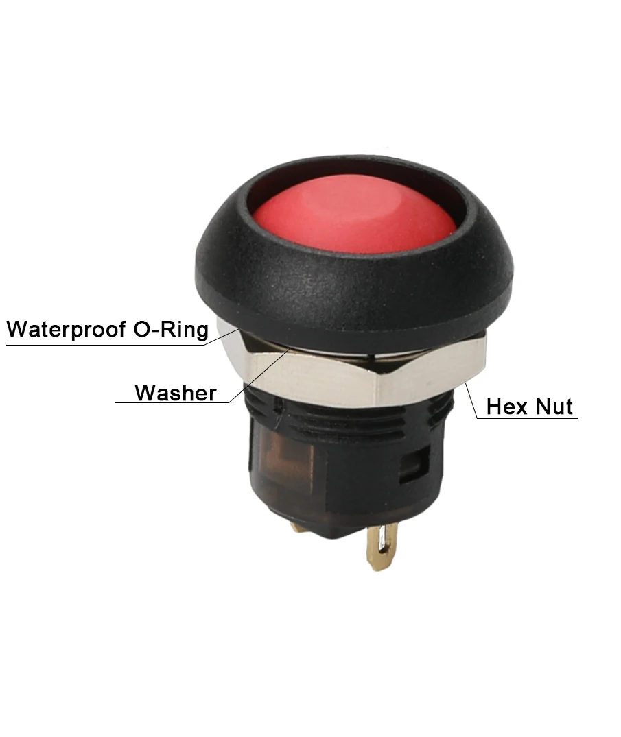 12MM Mounting Hole Moushroom Head Push Button Switch 2Pin Latching IP67 Waterproof Plastic Mini Push Button Switch Without LED