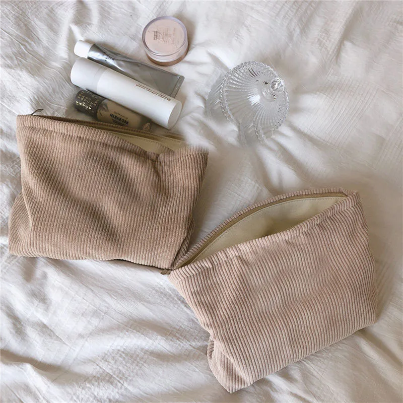 BSCI Factory Custom Cream Small Skincare Cosmetic Organizers Zipper Corduroy Makeup Bag Personalized