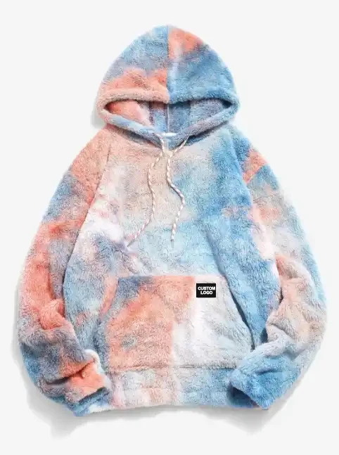 Kangaroo pocket tie dye online faux fur fluffy hoodie