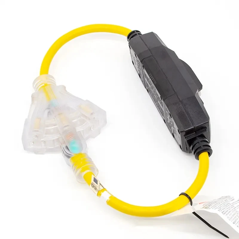 15 Amp Auto Reset Inline GFCI Extension Cord 2-ft Heavy Duty 3 Wires 3-Prongs Grounded Plug with 3 Electrical Power Outlets details