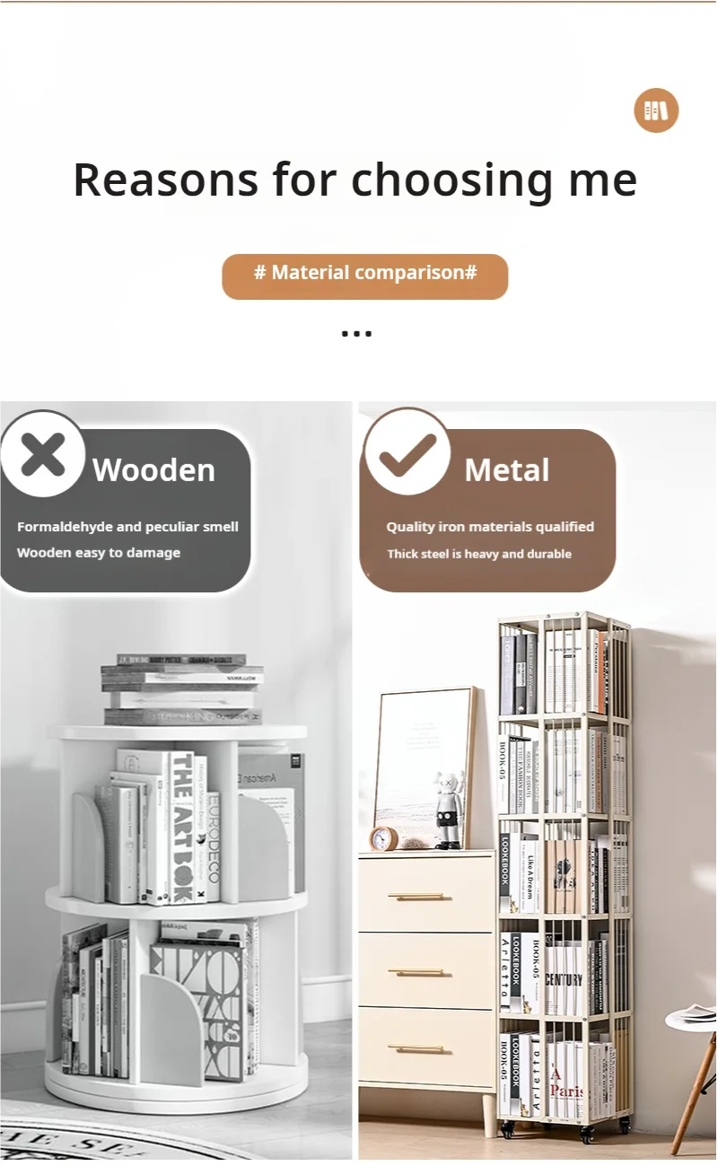 Excellent Quality Modern Design Style Rotating Bookshelf 360-Degree Metal Bookcase