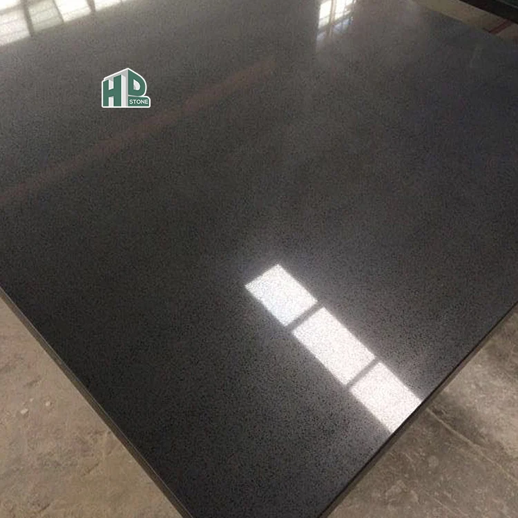 HD Stone Artificial Kitchen Countertop Slab Tile Absolute Pure Marble Galaxy Stellar Black Stone Quartz