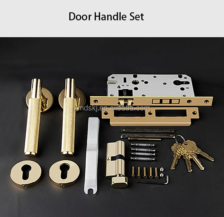 Luxury Zinc Door Handle Brass Knurled Door Lock Handle Set Euro Villa Interior Lever Matt Black