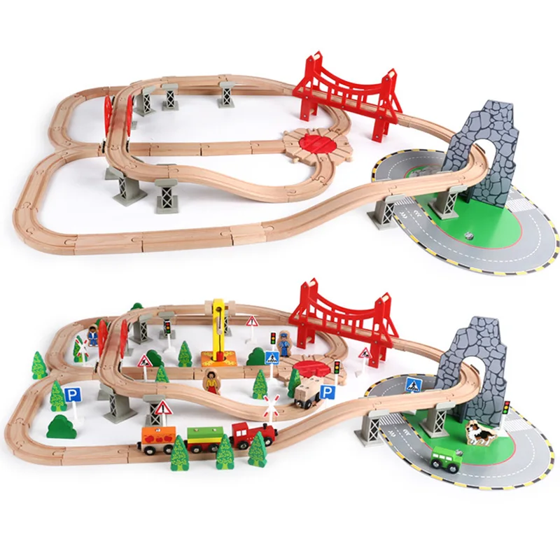 COMMIKI Children's Wooden Toy Building Blocks 100 Pieces Country Track Thomas Little Train Children's Educational Toy Set