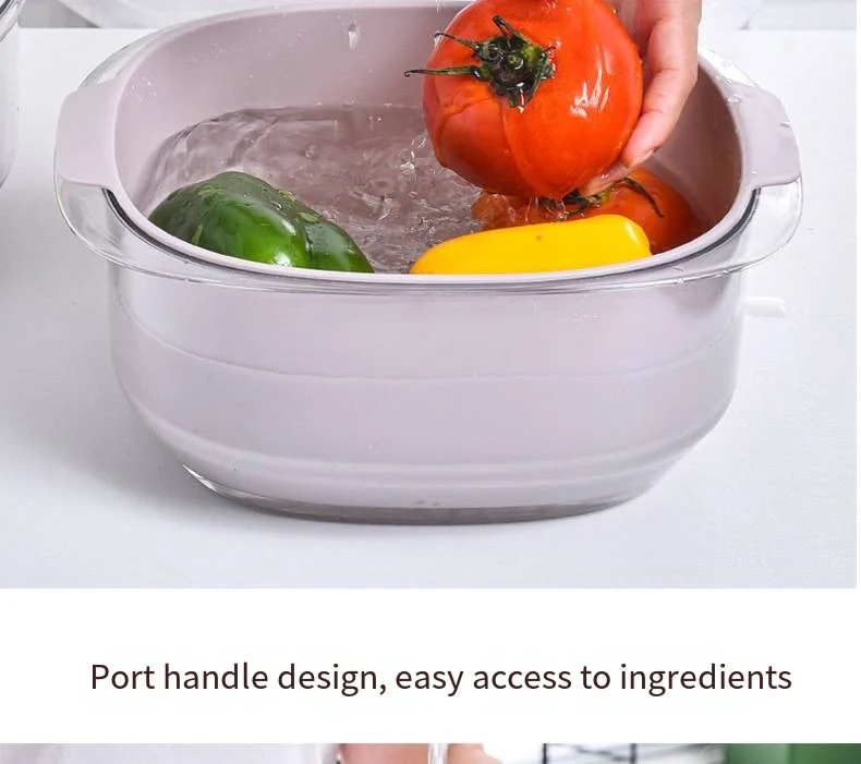 Light luxury PET transparent double drain basket Plastic vegetable basket household kitchen washing fruit and vegetable basket details