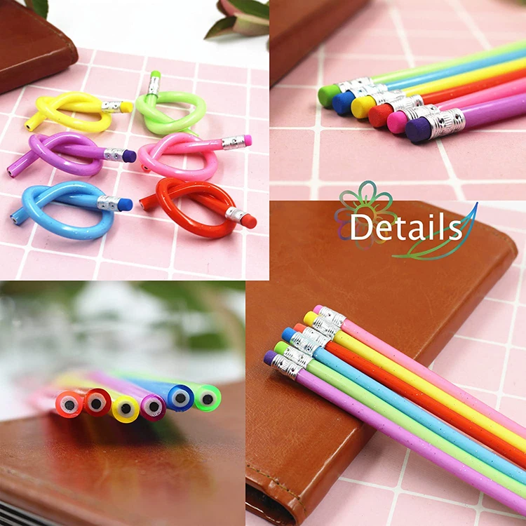 Free Sample Promotion Stationery Colorful Standard Pencil PVC Bendable Hb/2b Lead Pencils with Eraser for Gifts