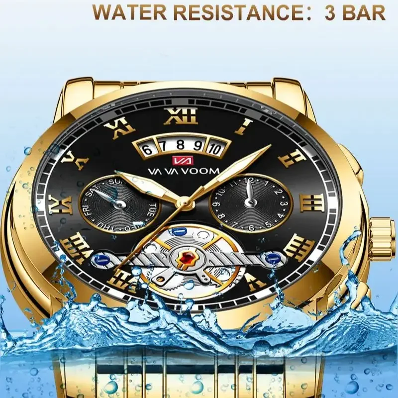 Relogio Masculino VA VA VOOM 2453 Men Luxury Watches Stainless Steel Quartz Luminous Fashion Waterproof Outdoor Sport Watch