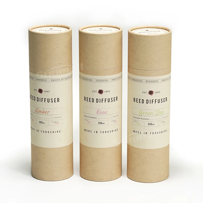 Custom Printed Reed Diffuser Packaging Cardboard Round Gift Boxes Recycled Kraft Paper Tube Packaging for Room Fragrance