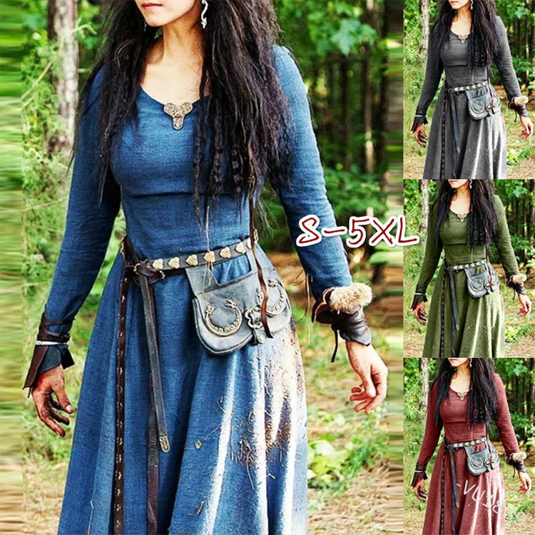 chinese dress ladies Black Lace Medieval Style Dress with Long Bell Sleeves main image 0