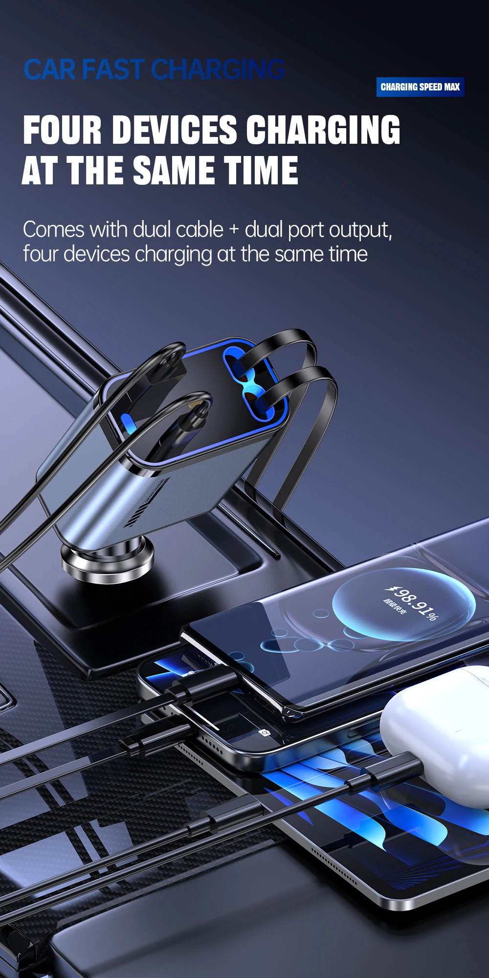 C6 Retractable Type C PD Cable Fast Charging Car Phone Charger Station Starry Sky Ambient Light Quick Adapter for Mobile