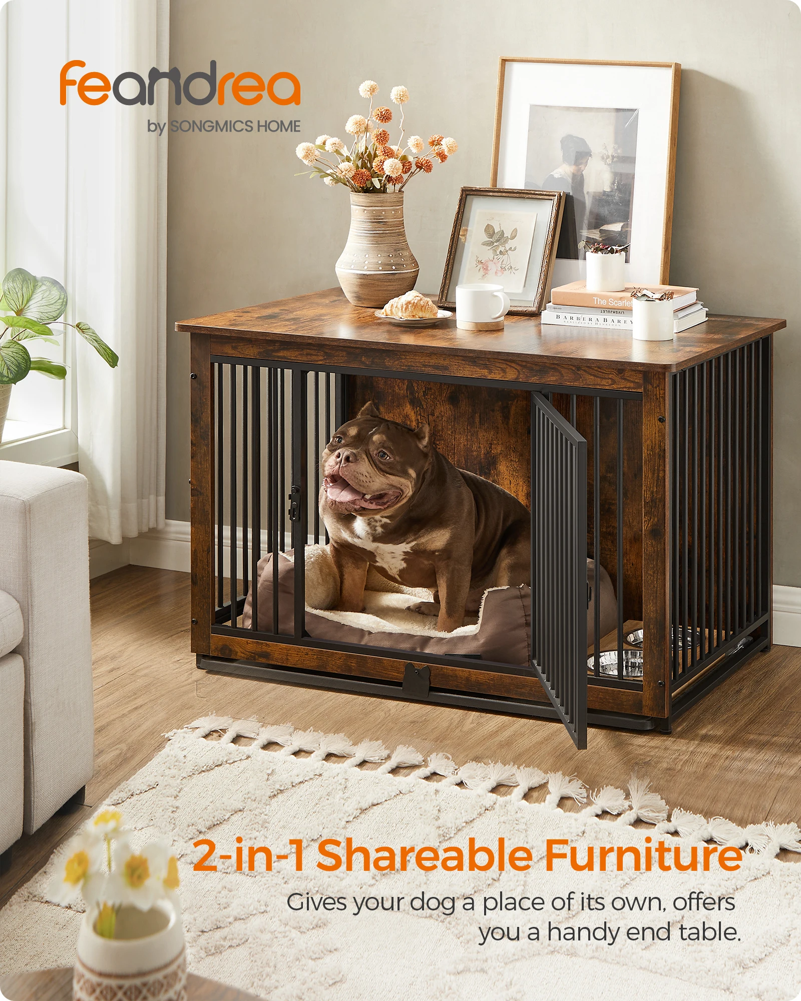 Feandrea Pet House Dog Crate Furniture Dog Cage Side End Table Large