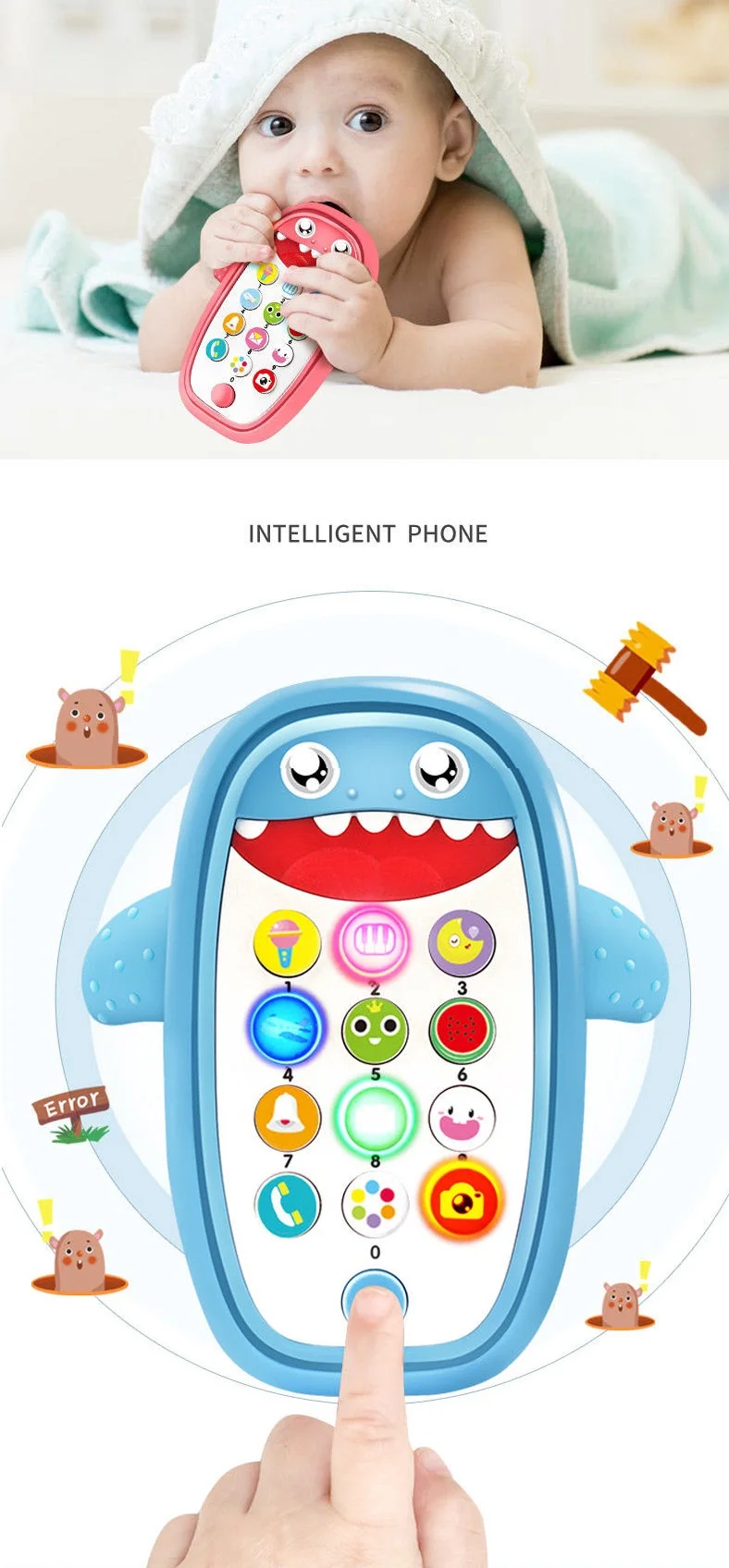 
 Милый мобильный телефон с изображением акулы музыка и легкая пластиковая кипяченая детская игрушка  
