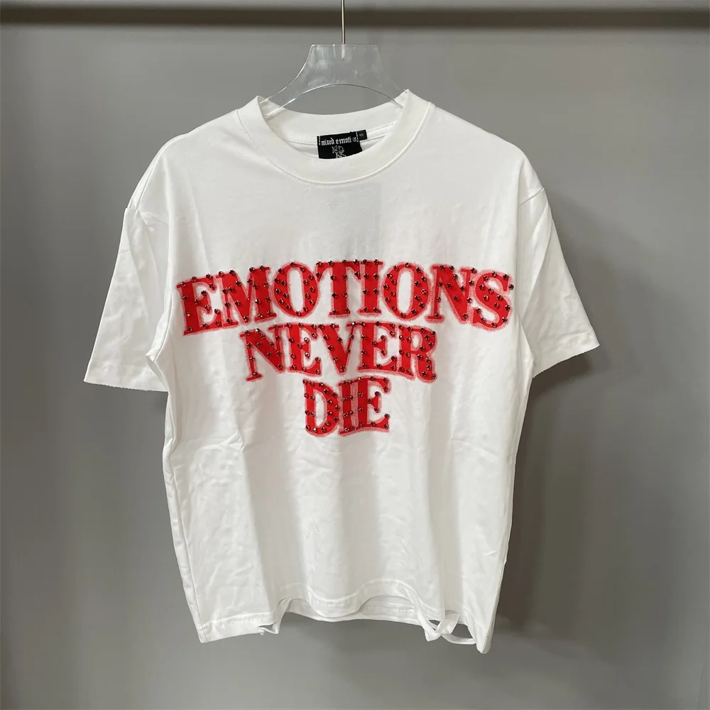 MIXED EMOTION American Fashion Brand Diamond Short Sleeve T-shirt High Quality Clothing Wholesale