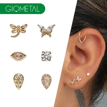 Giometal Hot Selling 14Kt Solid Gold Press Fit Threadless Ends Tragus Conch Helix Daith Piercing Ear Luxury Body Jewelry Factory