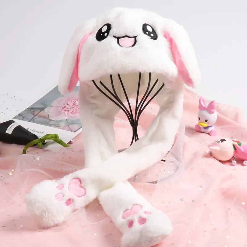 Cute Hats With Earflaps Rabbit Women Girls Plush Moving Shine Bunny Ears Hat Movable Hat Children Toy