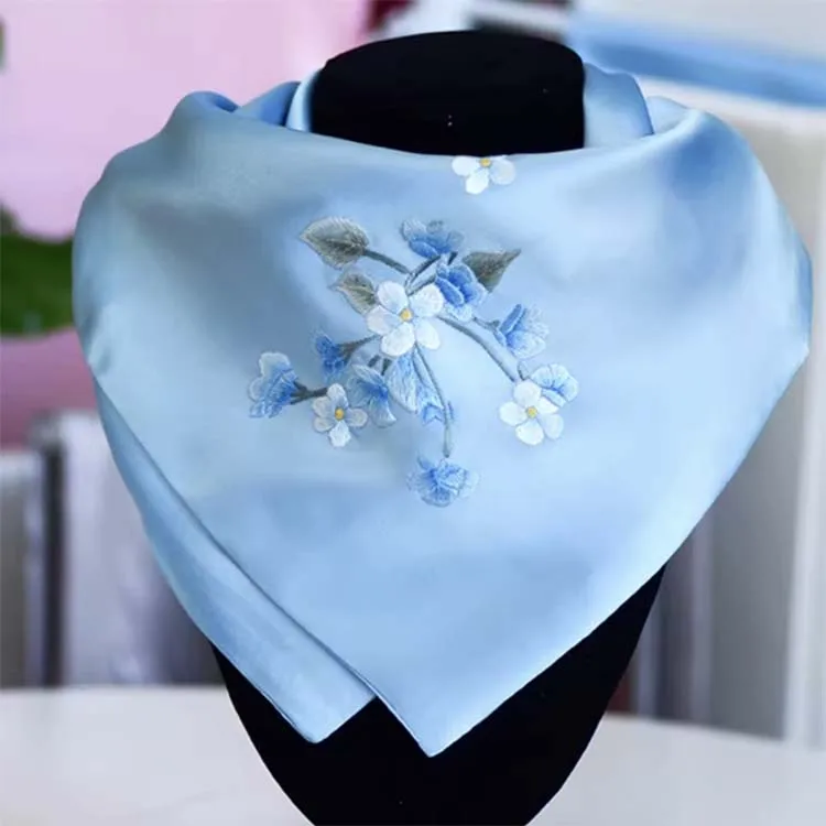 16mm Spring and Autumn Silk Scarf Flight Attendant Silk square Lady Silk Scarf 55cm Small Square Neck Scarf with Su Embroidery