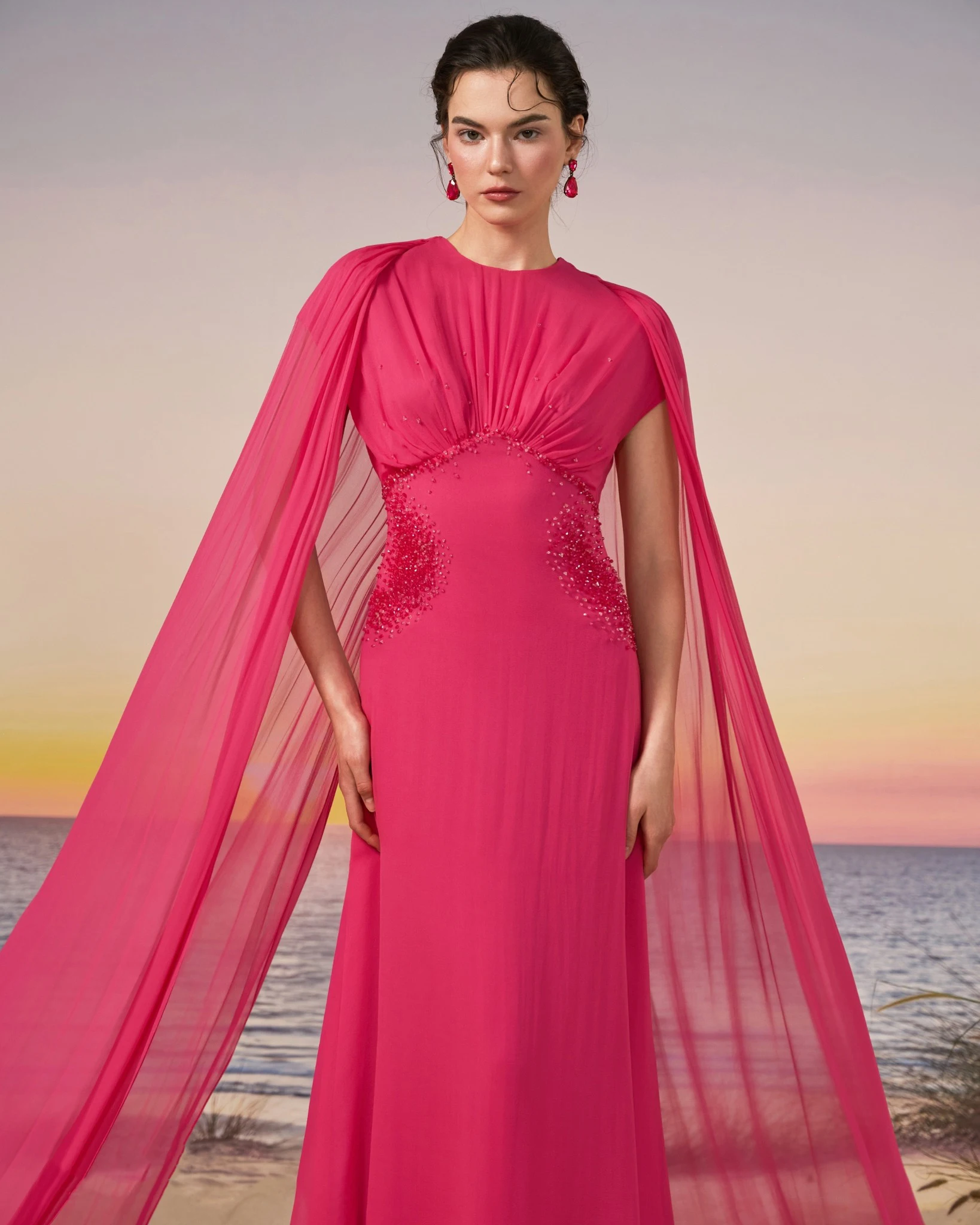 fuchsia chiffon dress Fuchsia Chiffon V-Neck Smocked Waist Maxi Dress  PinkBlush