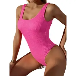 New Arrival Summer Women One Piece Swimsuit Push up  Swimwear Solid Color Bathing Suit Beachwear Wholesale Bathing Suits