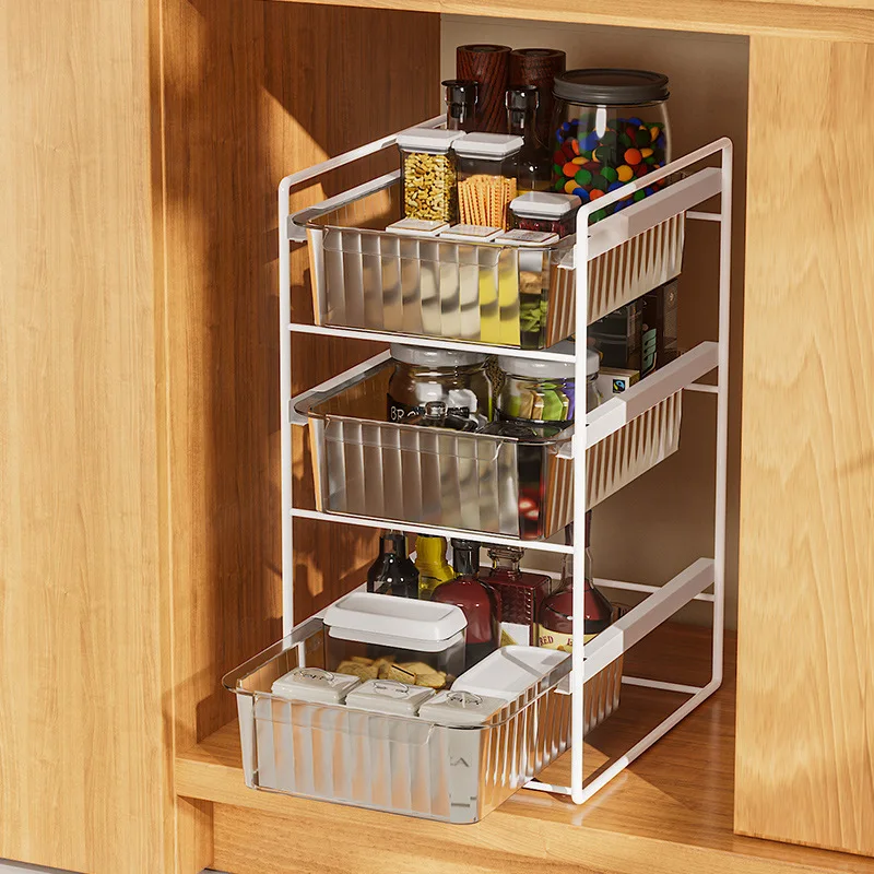 1set Pull-out Spice Rack Storage Cabinet & Under Sink Organizer Basket For  Kitchen