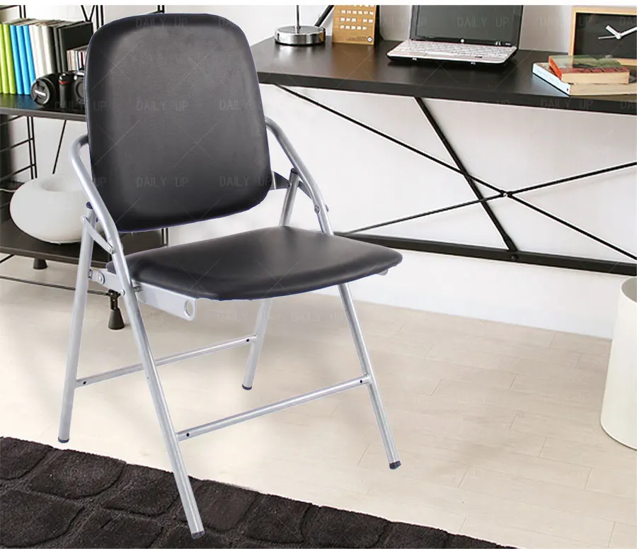 PU Leather padded Seat Folding Chair With Tablet And Book Holder Foldable Office Computer Chair For Meeting Reference Training