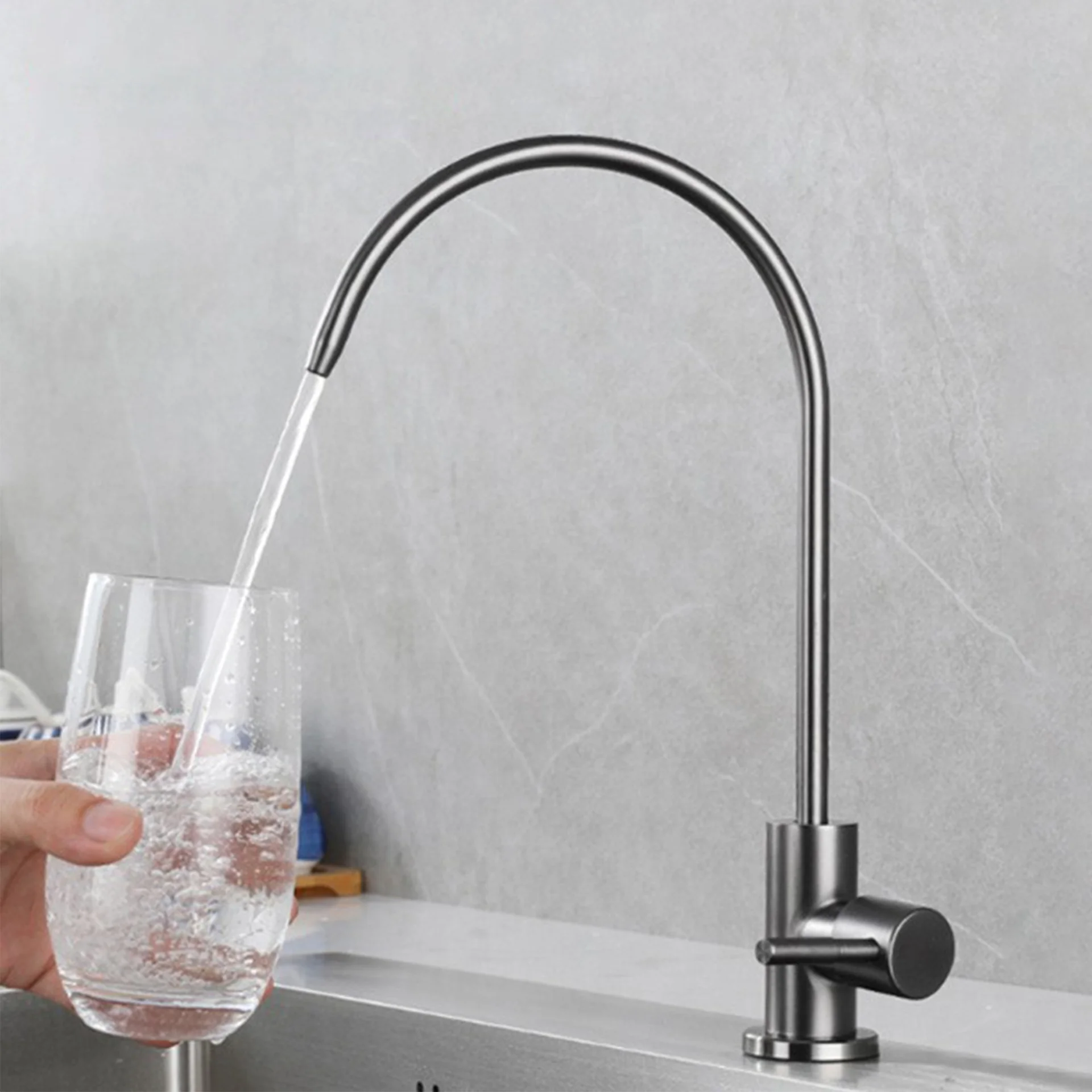 AOWE Brushed Gold Single Hole Kitchen Faucet with Water Purifier Linkage-Lead-Free Stainless Steel Body Healthy Home Solution