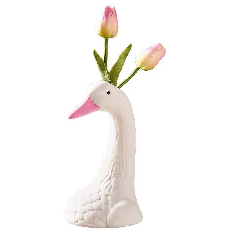 Nordic Style Modern White Creative Animal Swan Head Decor Porcelain Planter Ceramic Vase for Home Decoration Ornament Gift
