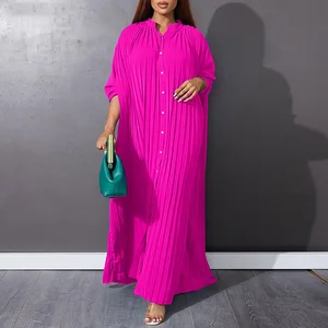 Modest Dress 2026 Spring Long Sleeve Single Breast Blouse Shirt Dress Islamic African Loose Robe Dress