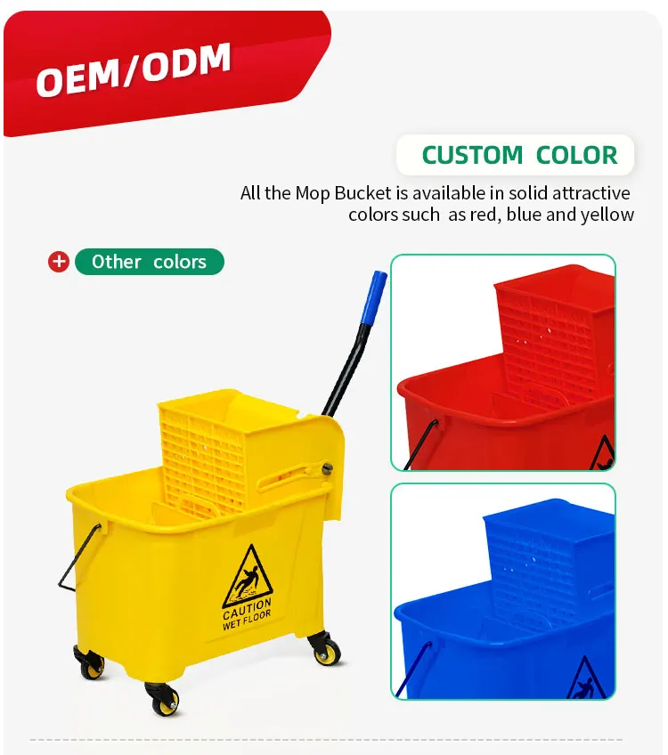 20L plastic mop bucket trolley with wringer water-squeeze drainable trolley mop wringer bucket supplier