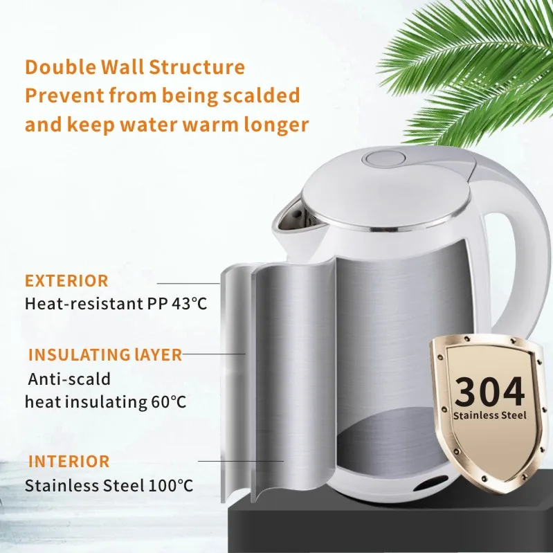 Stainless Steel Electric Water Kettle Double Layers Scald Proof