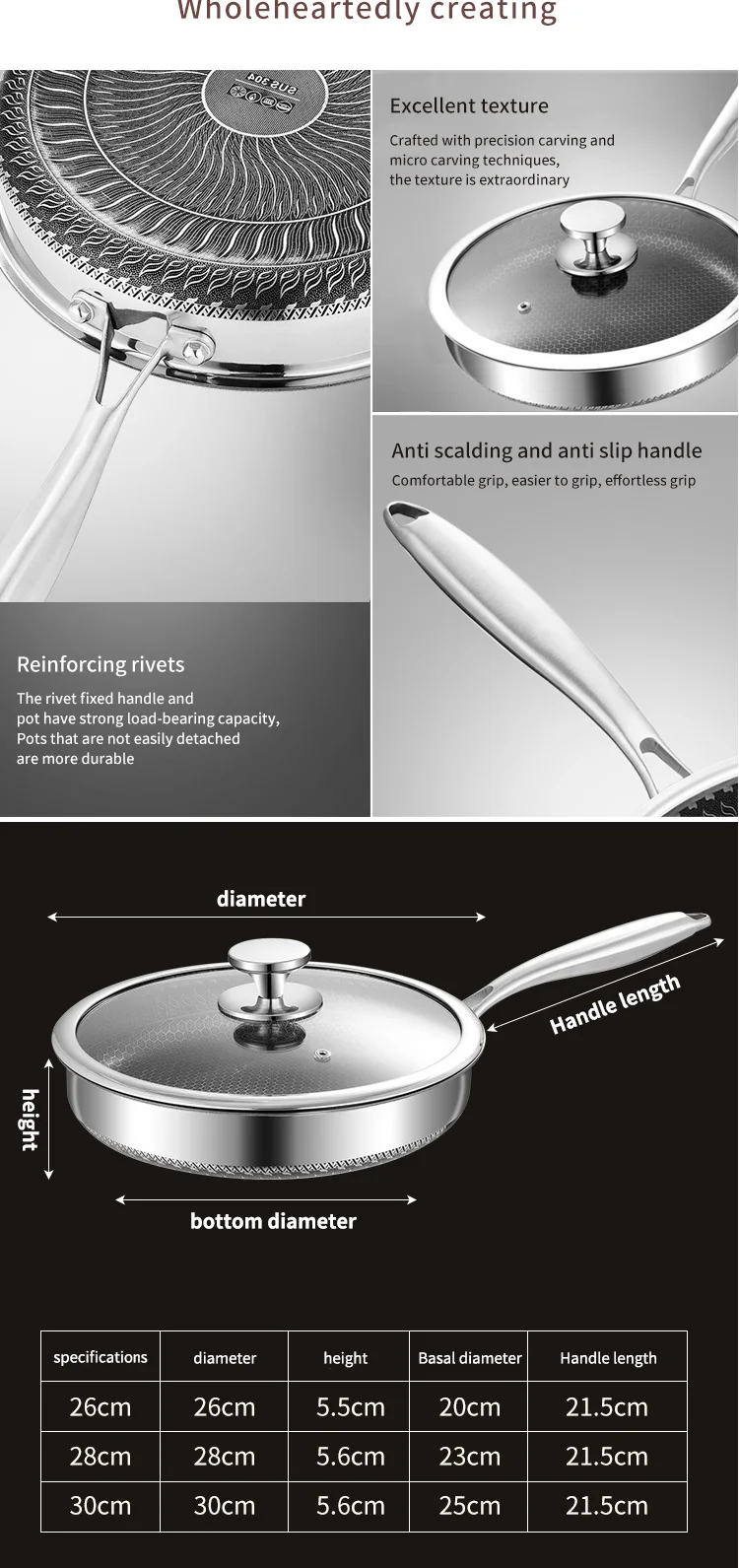 Skillet Pre Seasoned Stove Fry Pans Cookware Set Stainless Steel 304