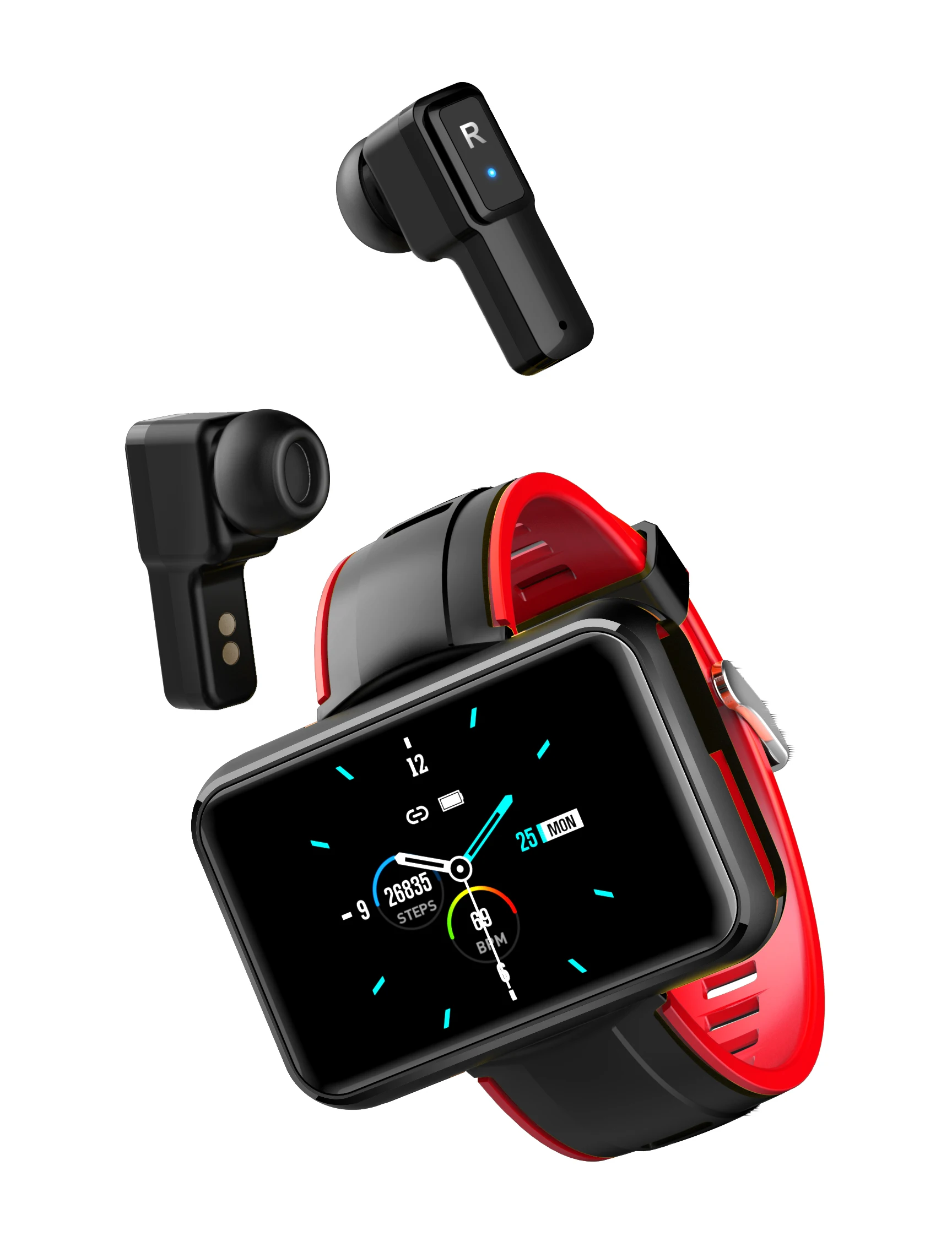 2022 New Big Screen Smart Watch BT Music Player HiFi TWS Earphones Smart Bracelet 2 in 1 Smartwatch T91