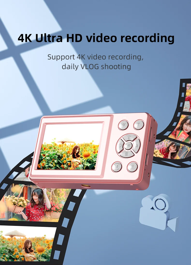 4K Kids Camera Mini Portable Digital Point and Shoot Camera with 18X Zoom Anti Shake, Compact Small Camera for Boys Girls