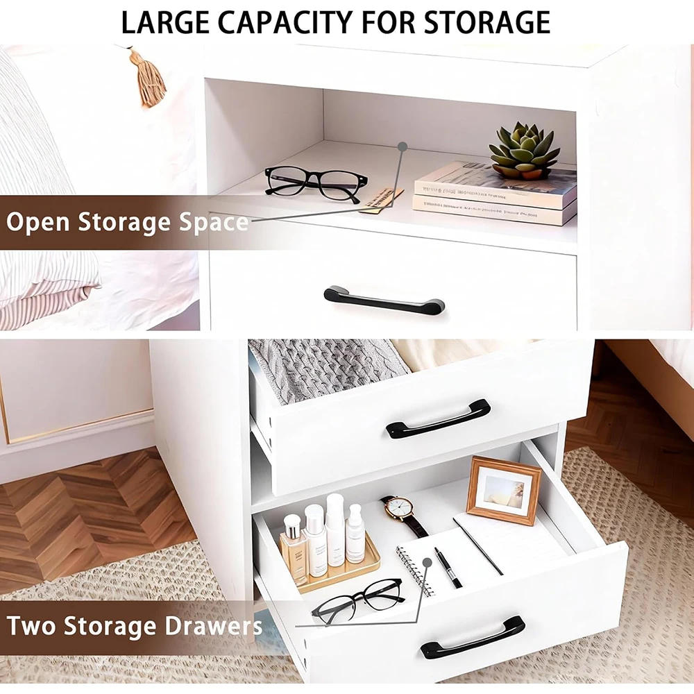 product modern wooden nightstand charging station led ambient light usb c ports 2 drawers open compartment nu deco bedroom furniture-1