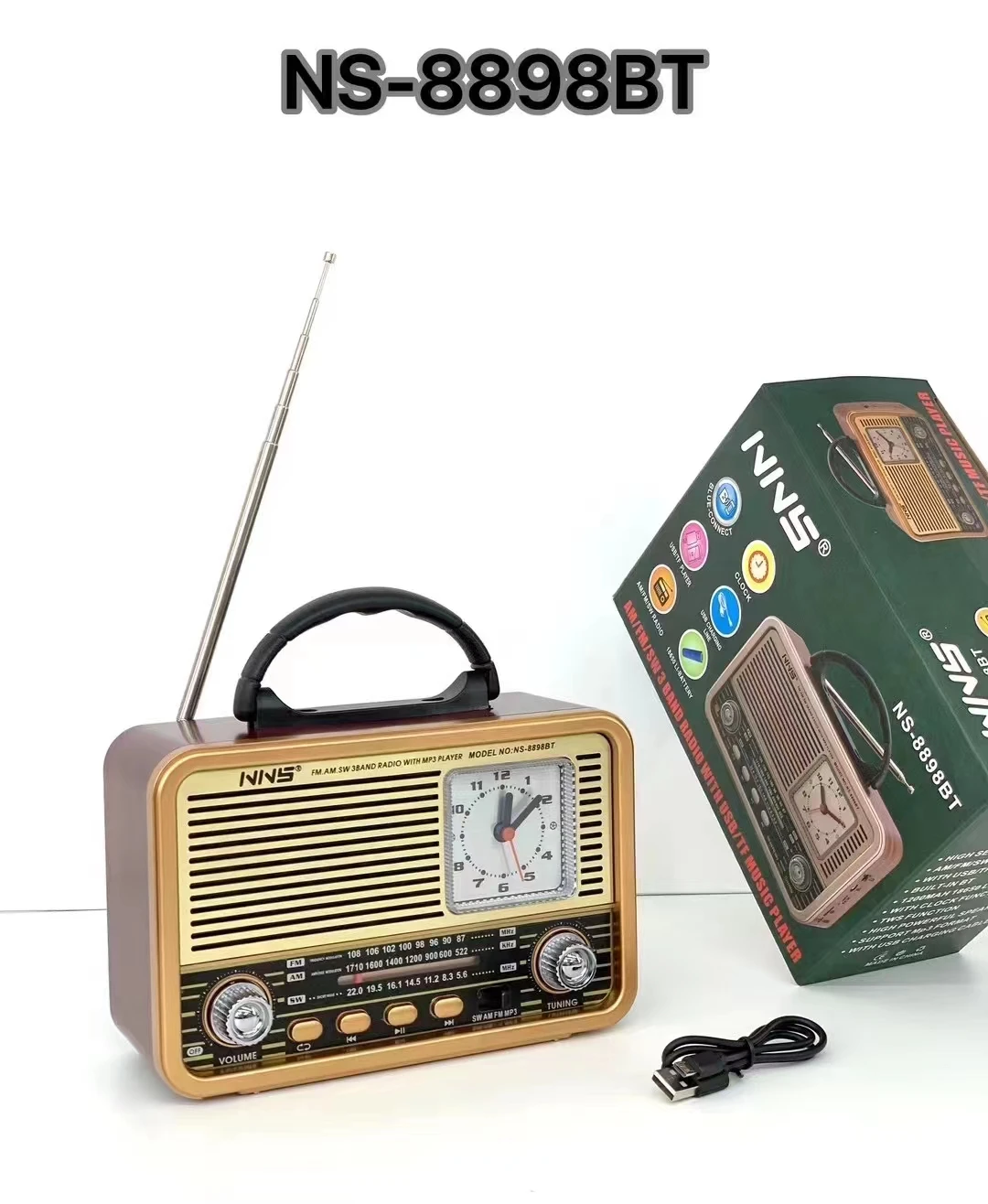 Newest Portable AM FM SW Radio NS-8898BT with USB/TF, Built-In