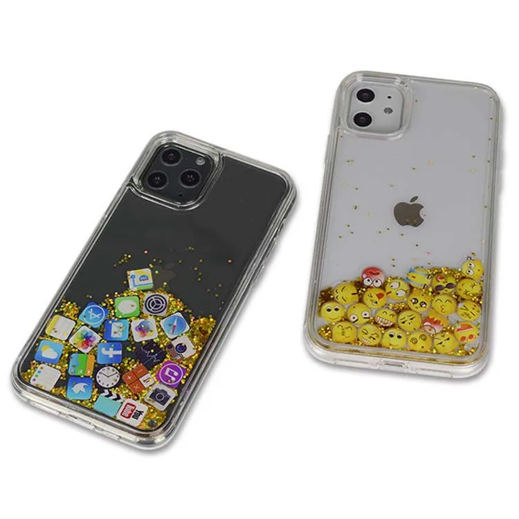 App Icon Liquid Phone Case Waterproof for iPhone 11 Back Cover Gold Foil Glitter Water Cover for iPhone 11 Luxury Quicksand Case