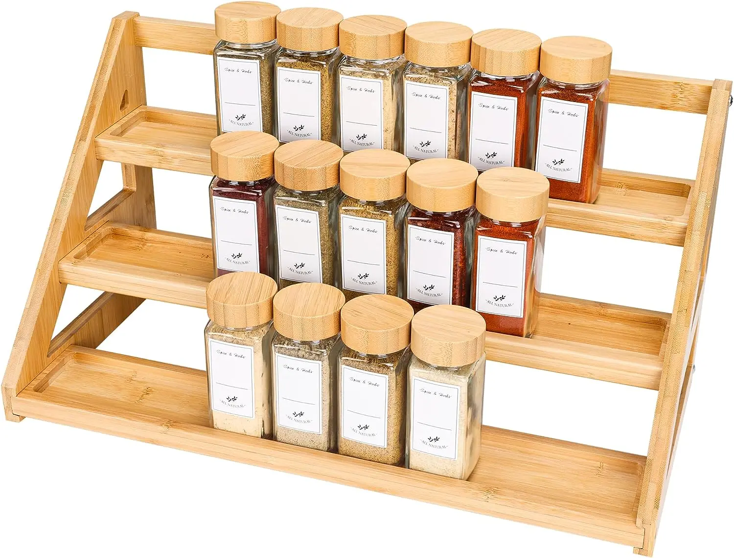 product wooden 3 tiered bamboo spice rack countertop pantry organizer for cabinet for kitchen food organization-2