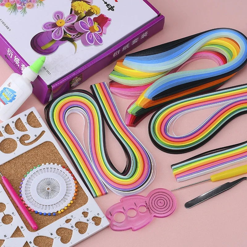 14PCS DIY Quilling Paper Strips Kit con 6 colori Quilling Paper Crafting Board Pin Pin Pinzette Colla Set di strumenti artigianali fai da te, 5MM x 39 CM