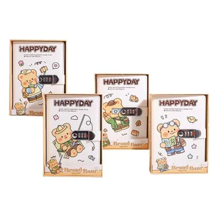 2026 Lovely A5 Cute Color Cartoon Bread Bear Journal Diary Pu  Notebook for Gifts with Lock