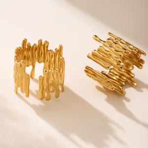 Vintage Textured Stainless Steel Open Ring for Women Unisex & Men's Non-Tarnish Fashion Jewelry