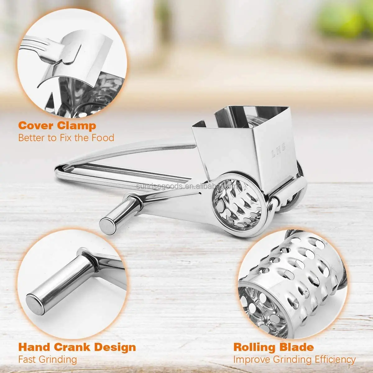 Rotary Cheese Graters Manual Handheld Cheese Cutter with Stainless Steel  Drum Hand Crank Cheese Shredder Kitchen Grater Tool