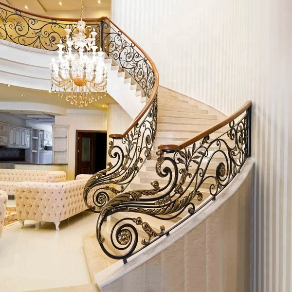 Curve Decorative Metal Iron Stair Railing  Wrought Iron Railing Stair Railing for Straight&Curved Staircase