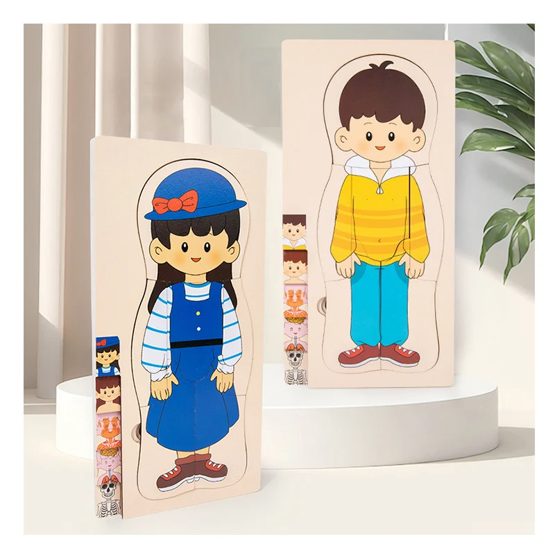 Kinder Montessori Pädagogisches Lernen Multilayer Puzzle Holz Jungen Mädchen Körper Struktur