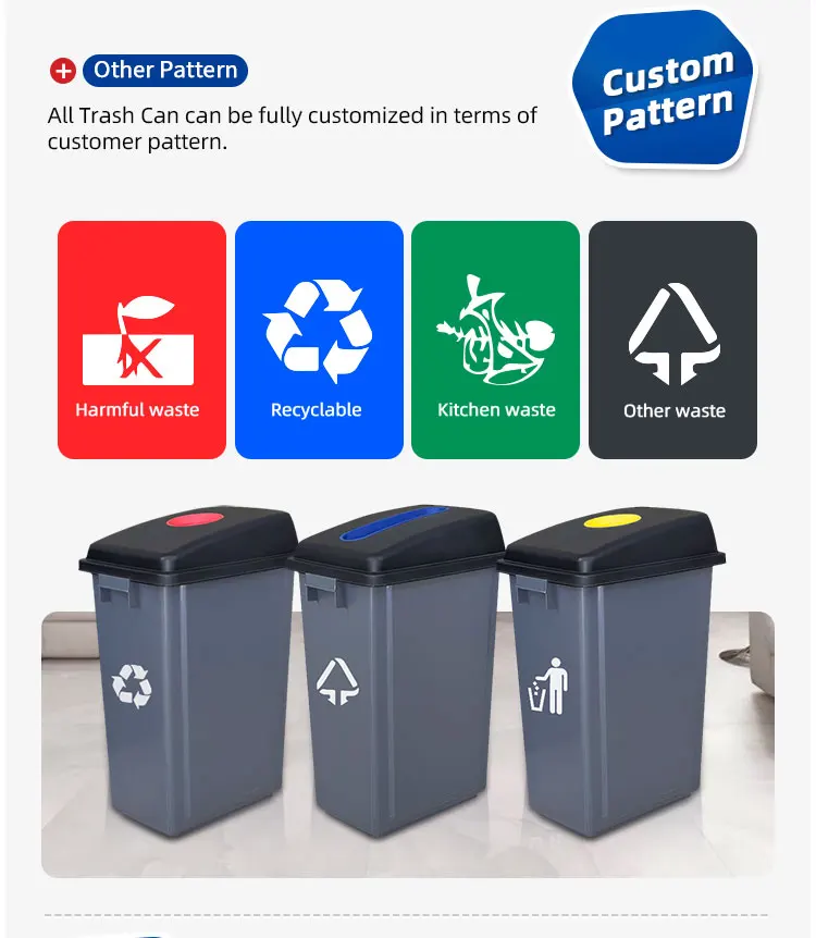 Outdoor Plastic 3 Compartments recycle garbage bin Waste Bin trash can details