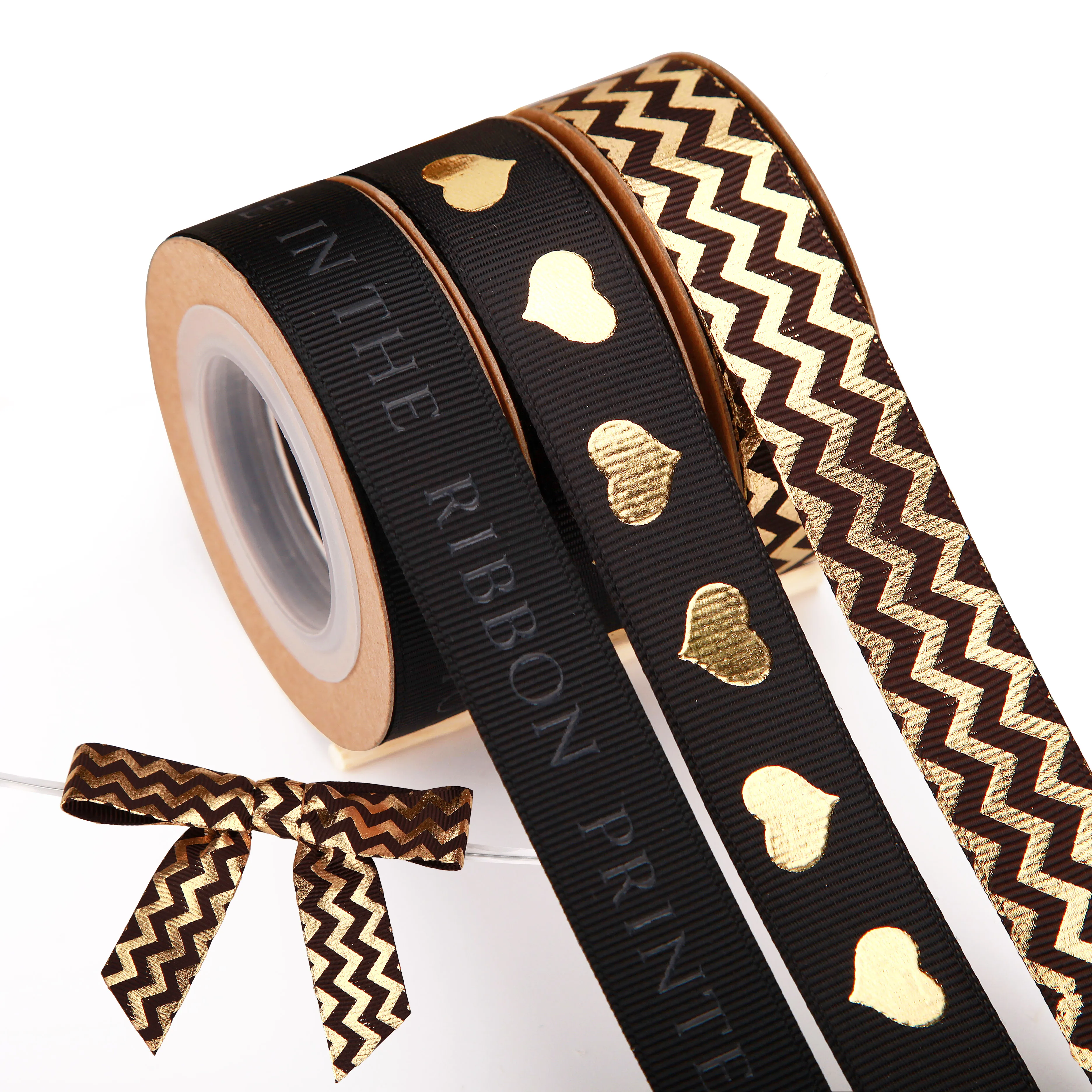 Congratulations in gold on a black background printed on 5/8 dijon gold  satin ribbon, 10 Yards