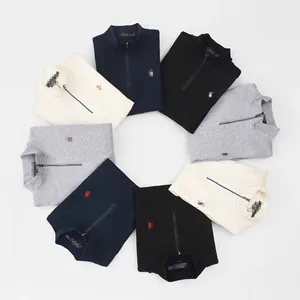 25-26 Half Zipper Men's Fashion Custom Logo Embroidery Top Knitted Pullover Casual Sweatshirt Stand Collar Cotton Solid Pullover