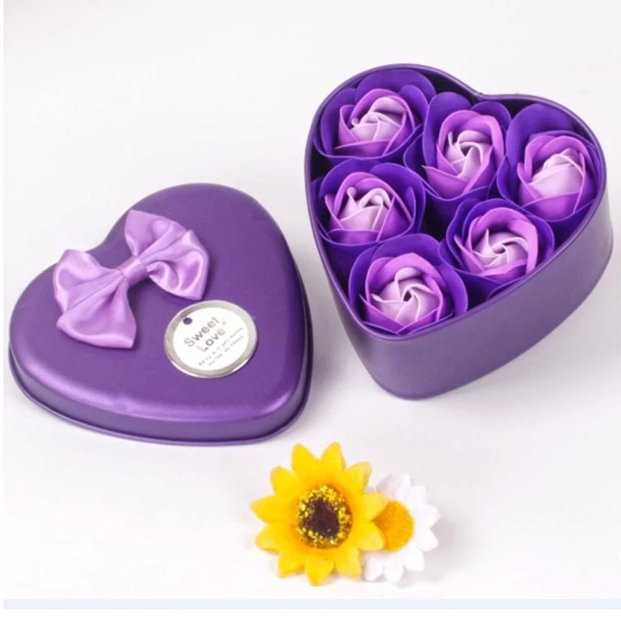 6pcs Rose Soap Flower Case Heart Scented Bath Body Petal Rose Flower