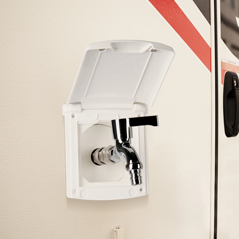RV External Faucet with Dual-Use Shower Head Outlet and Trailer Quick-Connect Pressure Injection Port