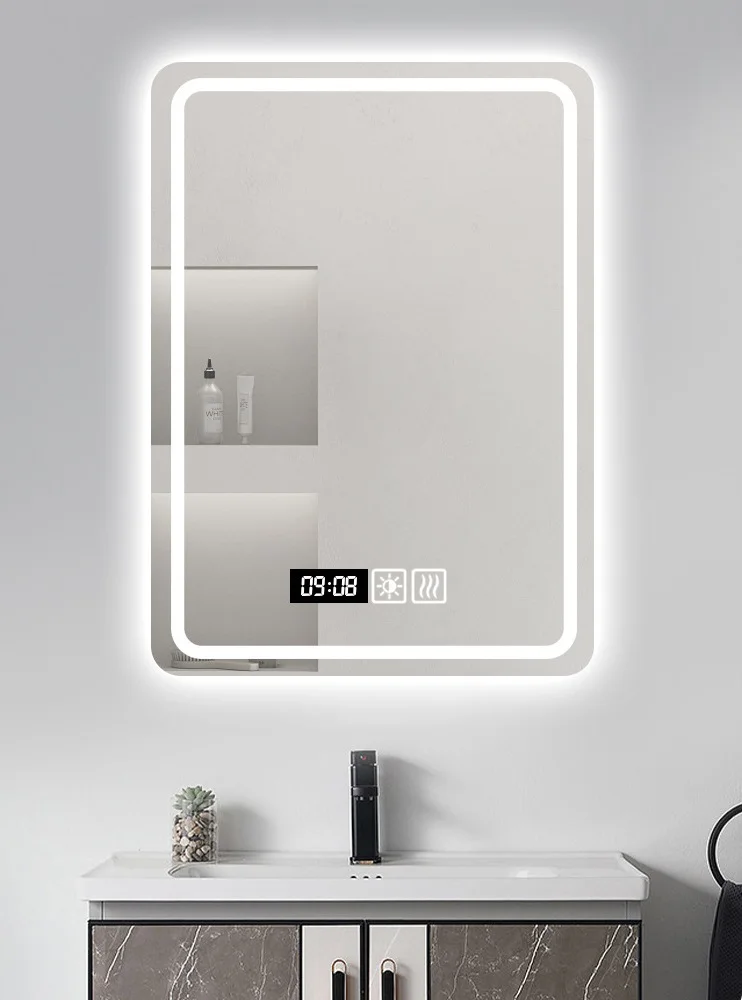 Modern bathroom multi-functional smart mirror hotel rectangular wall-mounted LED intelligent mirror details